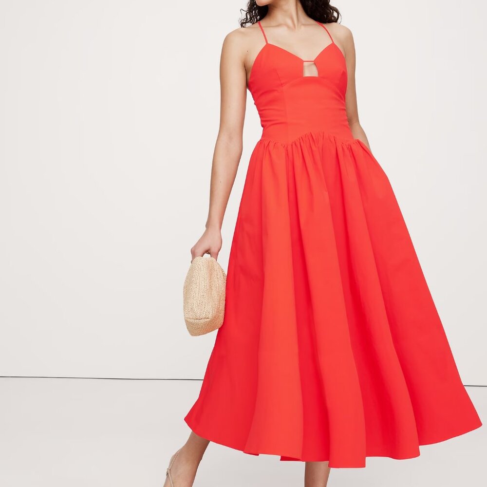 Banana Republic Stretch-Cotton Poplin Long Midi Dress